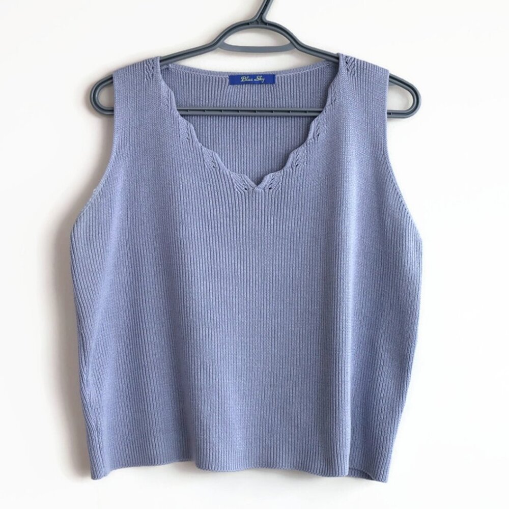 Silk/Cotton Knit Tank from Blue Sky - Size M/L - Periwinkle - Scalloped Neckline